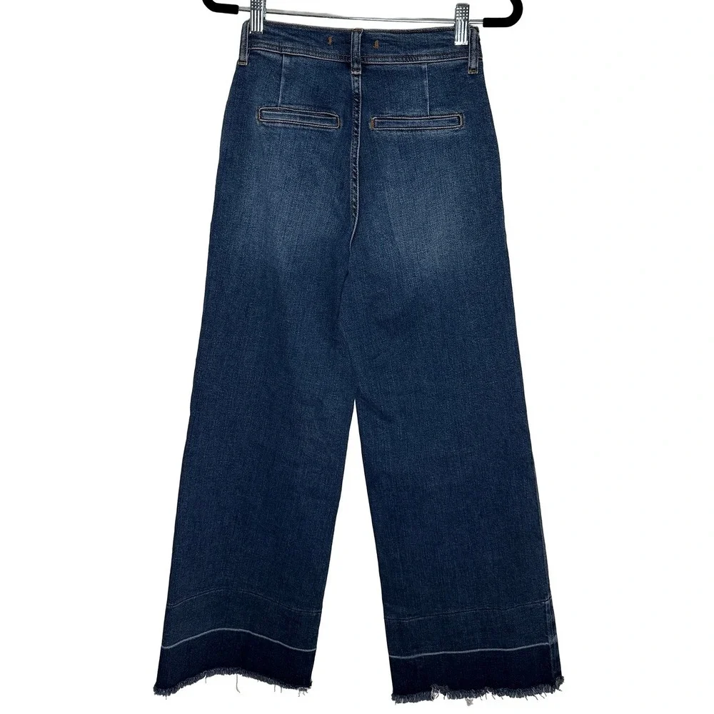 Free People Women's Wide Leg Crop Jeans Raw Hem High Rise Stretch Casual Boho 25